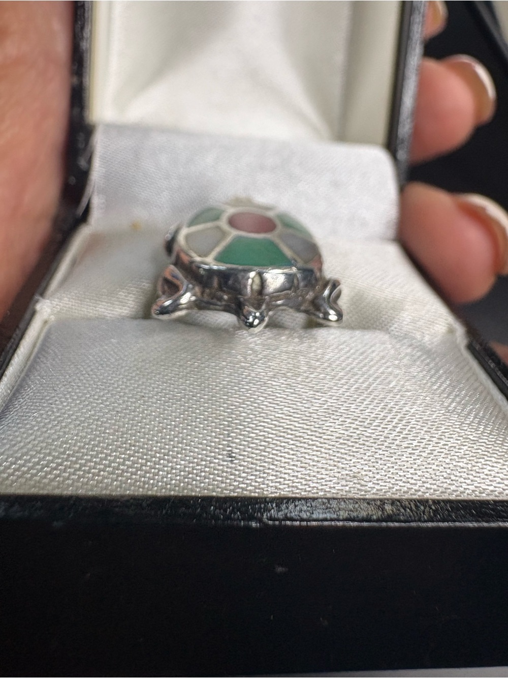 Ring Zuni Turtle 925 Sterling Silver Vintage Turquoise Coral Mother-of-Pearl - Picture 5 of 8